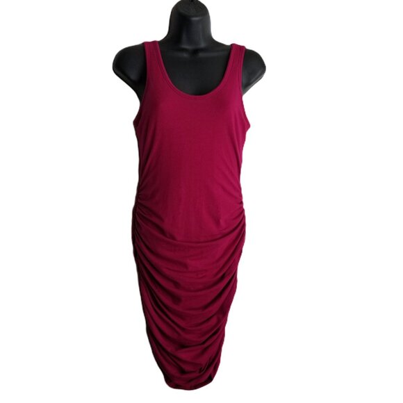 Express Ruched Bodycon Dress Small Magenta Pink Modal Cotton Stretchy Y2K Club - Picture 1 of 6